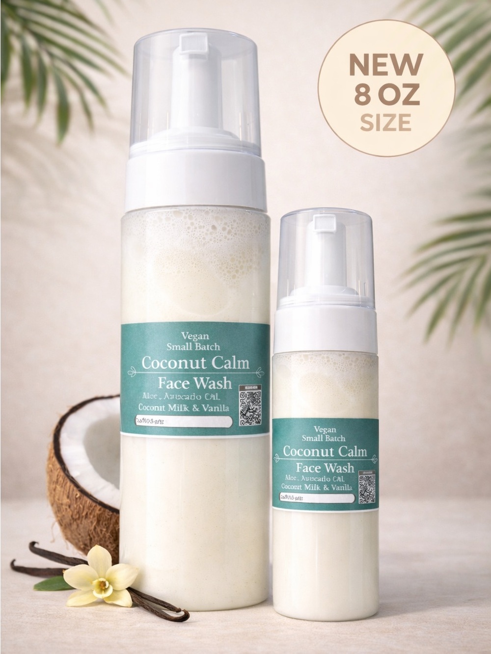Coconut Calm Face Wash Aloe & Coconut Milk Vegan Handmade Skincare 8oz Foam Pump